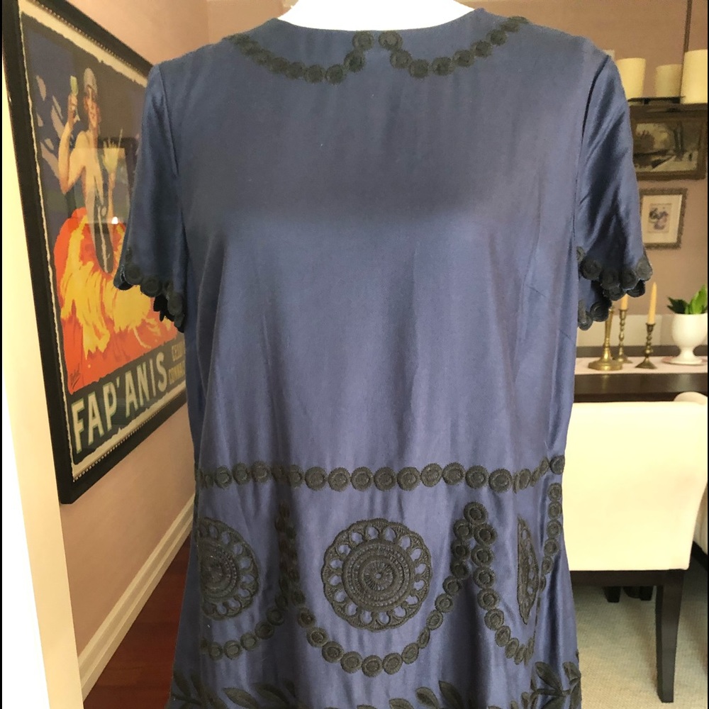 Boden navy and black embroidery dress